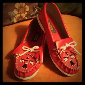 *sold* vintage red leather moccasins
